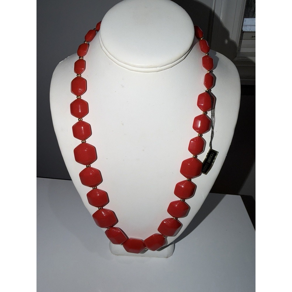 NOS NEW Vintage Lucite Beads Red Graduated Necklace